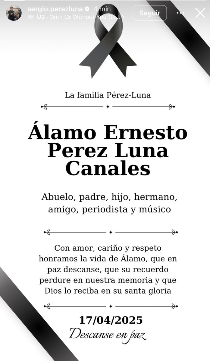 RicLaTorreZ's tweet photo. Sergio Pérez Luna, hijo de Álamo Pérez Luna, comparte mensaje de su familia confirmando el fallecimiento del periodista y conductor 🕊️👇🏼 https://t.co/GiK8CEs8IE
