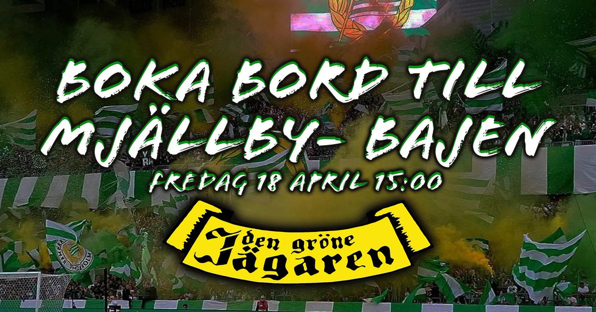 Boka bord till morgondagens bortafajt mot Mjällby. 
gronejagaren.com eller ring 08 640 96 00