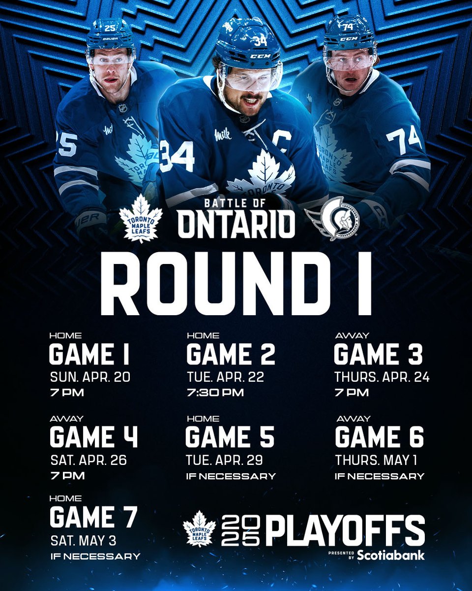 MapleLeafs's tweet image. Round 1 is set!

@scotiabank | #LeafsForever
