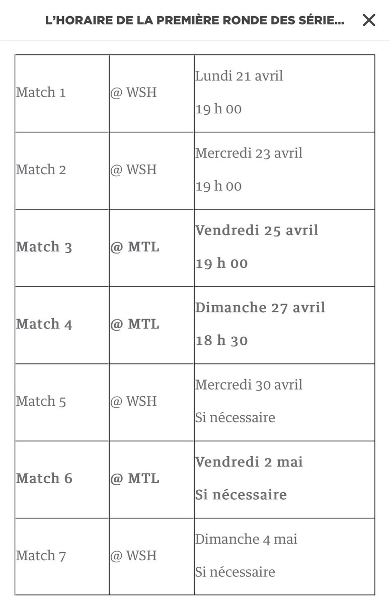 MeekerGuerrier's tweet image. Tout chaud tout chaud, l’horaire de la première ronde des séries du #CH #Habs @RDSca