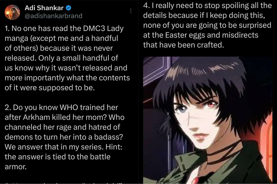 MangaKamen - This Party's Getting Crazy (@manga_kamen) on Twitter photo Someone showed me this - Pertaining to the DMC3 Manga - Code Lady
I will say I am skeptical about it.
That's all I'll say for now. Someone showed me this - Pertaining to the DMC3 Manga - Code Lady
I will say I am skeptical about it.
That's all I'll say for now.