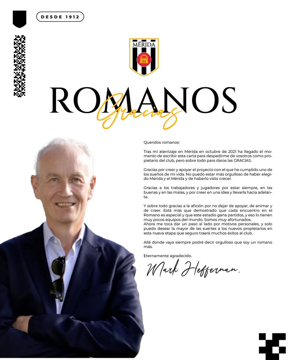 Merida_AD's tweet image. 📝 Mark Heffernan ha querido tener unas palabras para la afición romana. 

⚪️⚫️ Gracias por todo Mark

📲 admerida.es/%e2%81%a0carta…