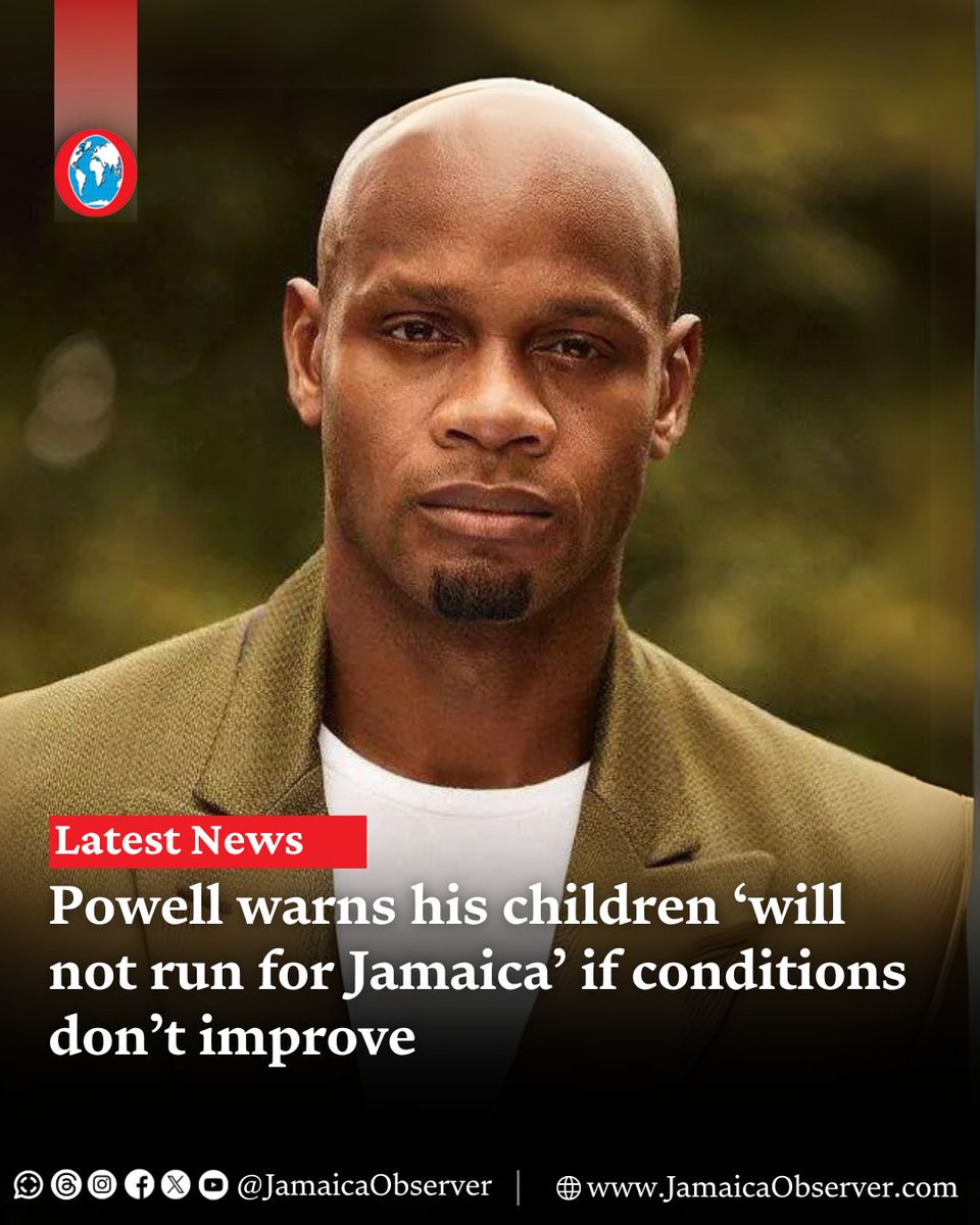 JamaicaObserver's tweet image. Former world record holder Asafa Powell has declared that his children will not run for Jamaica if certain support systems are not put in place. He also suggested that if he had to do it again, he would not have competed for Jamaica.
jamaicaobserver.com/2025/04/17/pow…