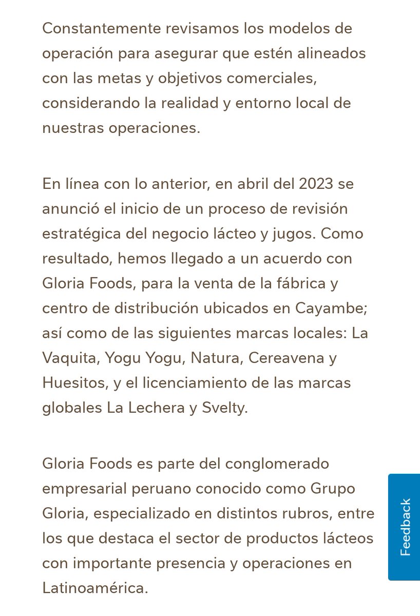 Nestlé vendió una parte de sus productos a Gloria Foods, empresa peruana, ya saben lo que va a pasar verdad.