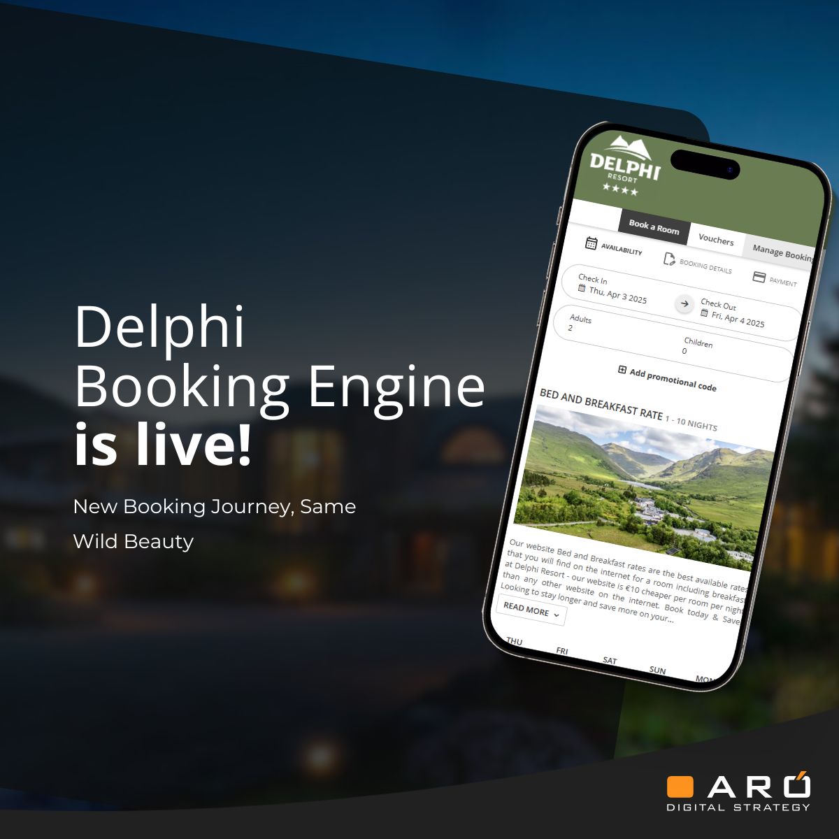 arobusiness's tweet image. We are honoured to launch the new Aró Booking Engine for Delphi Resort. Unlocking a faster, smarter, more seamless direct booking experience for guests from the first click to check-in.
Visit delphiresort.com 
#DelphiResort #AroDigitalStrategy #BookingEngine #HotelTech