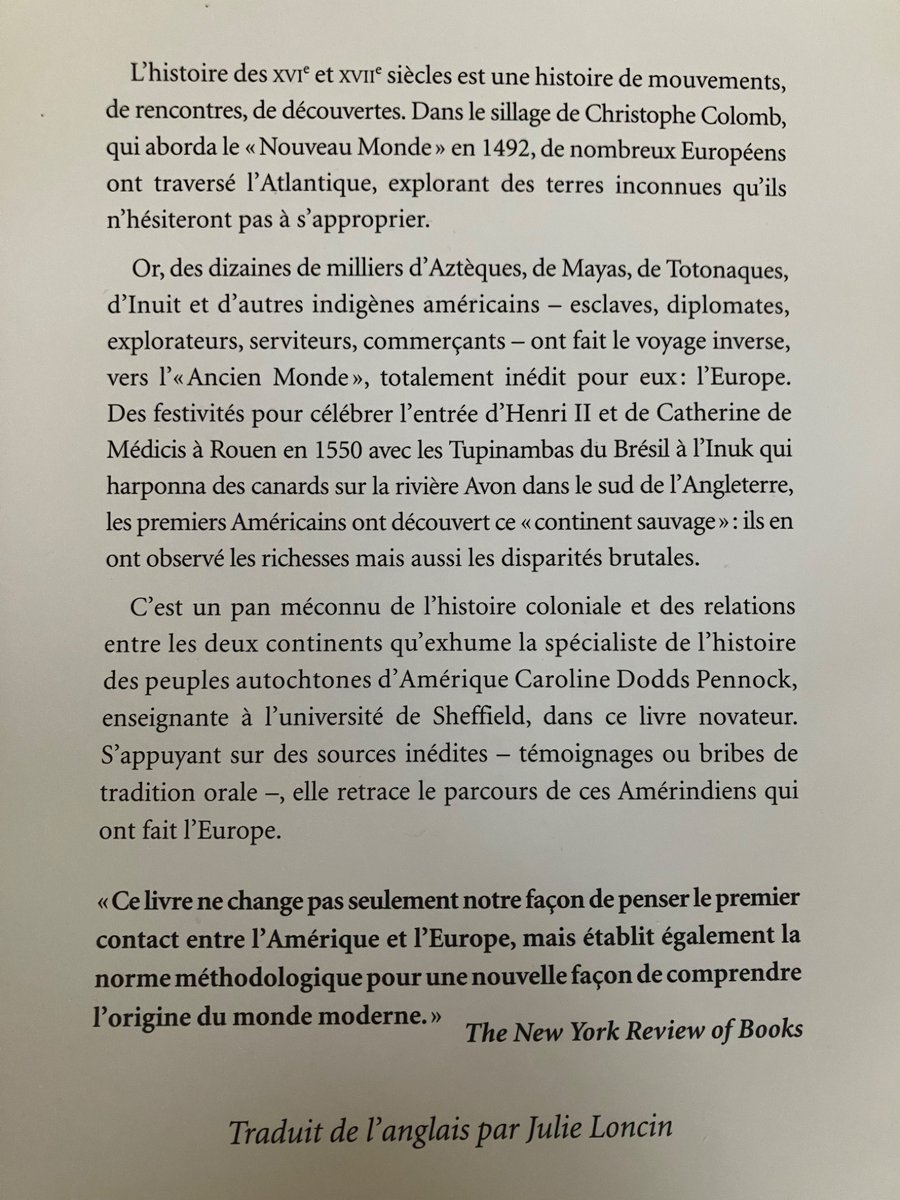 Aujourd’hui pour le #vendredilecture <a href="/carolinepennock/">Caroline Dodds Pennock</a>, Julie Loncib traductrice,  L’Europe ce continent sauvage : comment les Amérindiens ont découvert l’Ancien Monde, Albin Michel, 2025, 373 p. #Amérique