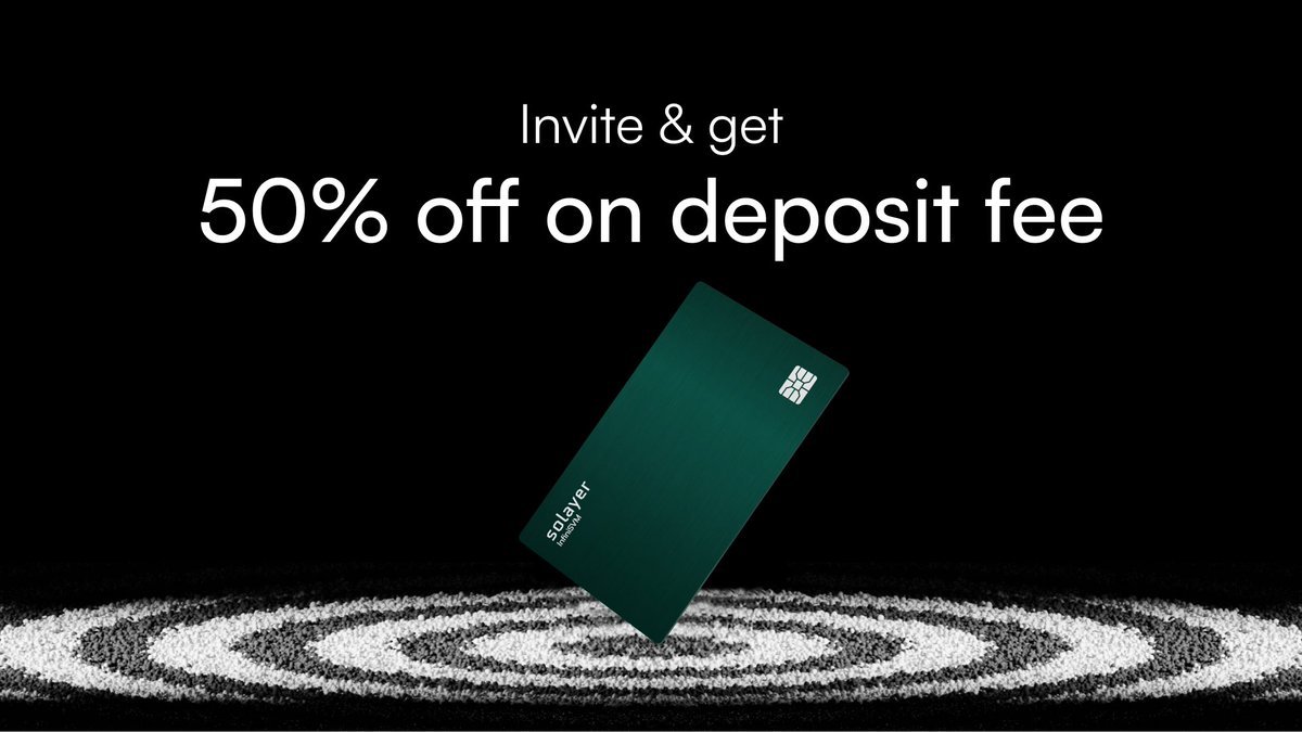 solayer_labs's tweet photo. gemerald 💚

on-chain spending is better with friends 

our invite system is now live -- enjoy up to 50% off on deposit fees with 10 friends onboarded and registered for the Emerald Visa card 🧧