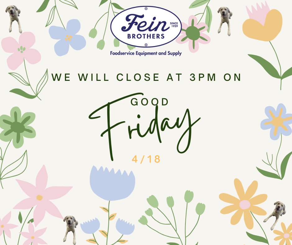 We will close at 3pm on Friday, April 18th for Good Friday.  Be sure to stop in earlier in the day for all your Easter weekend needs!