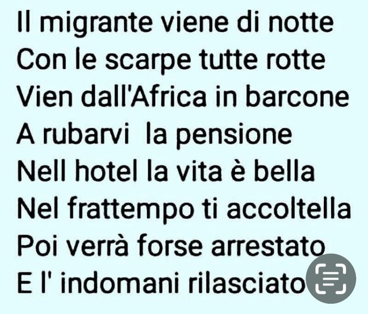 Vi lascio una bella poesia del finto #migrante 💩💩💩💩💩💩