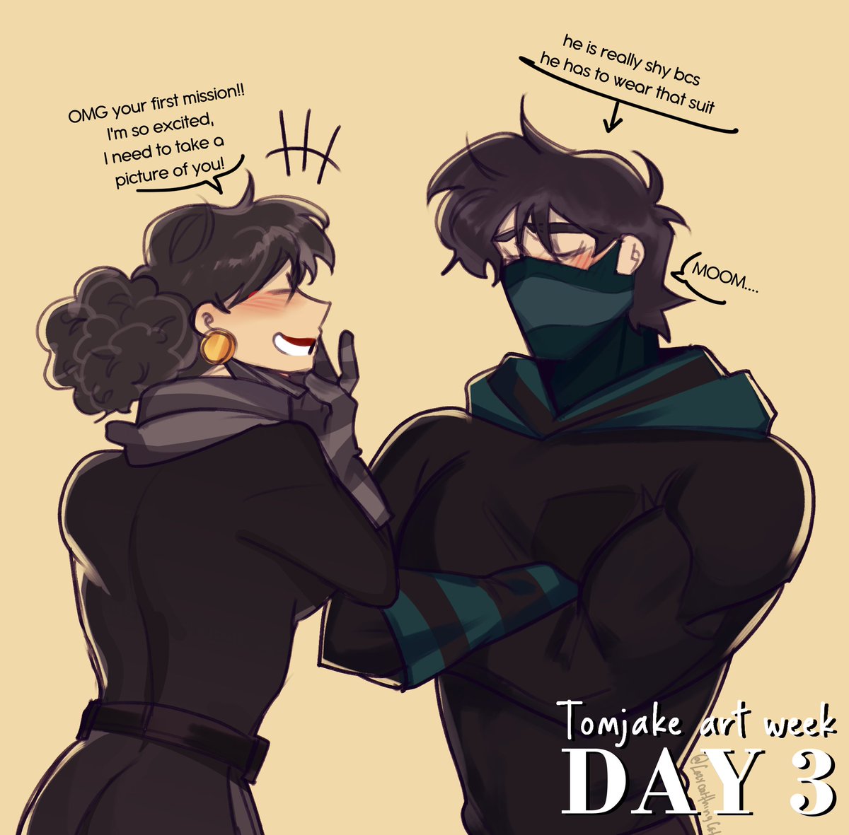 TOMJAKE ART WEEK DAY 3!!  
Sorry I'm late!

Imagine Tom's mom getting excited like it was his first day of school? lol

DON'T FORGET TO DONATE TO TJ2!! disventurecamp.com/tomjake #Tomjake2