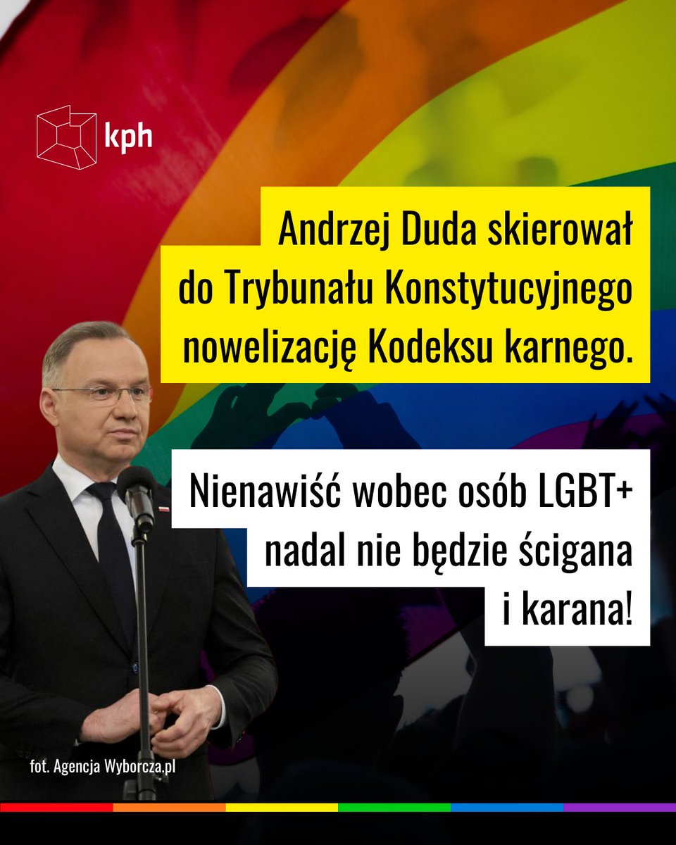 #LGBT #KodeksKarny #TrybunalKonstytucyjny W kraju, w którym przestępstwa motywowane #homofobia i #transfobia są codziennością, potrzebujemy prawa, które jednoznacznie staje po stronie ofiar, a nie sprawców. Niestety innego zdania jest <a href="/AndrzejDuda/">Andrzej Duda</a>.