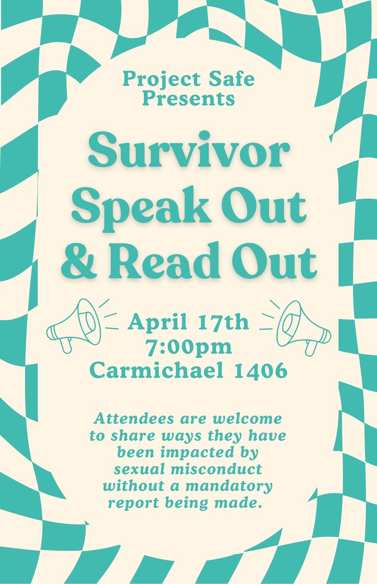 VUProjectSafe's tweet image. Join us this evening for our Survivor Speak Out, 7-9PM @ Carmichael 1406.  Staff from Project Safe and the University Counseling Center will be on hand to support anyone who may need it. #30DaysofSAAM #SurvivorStories