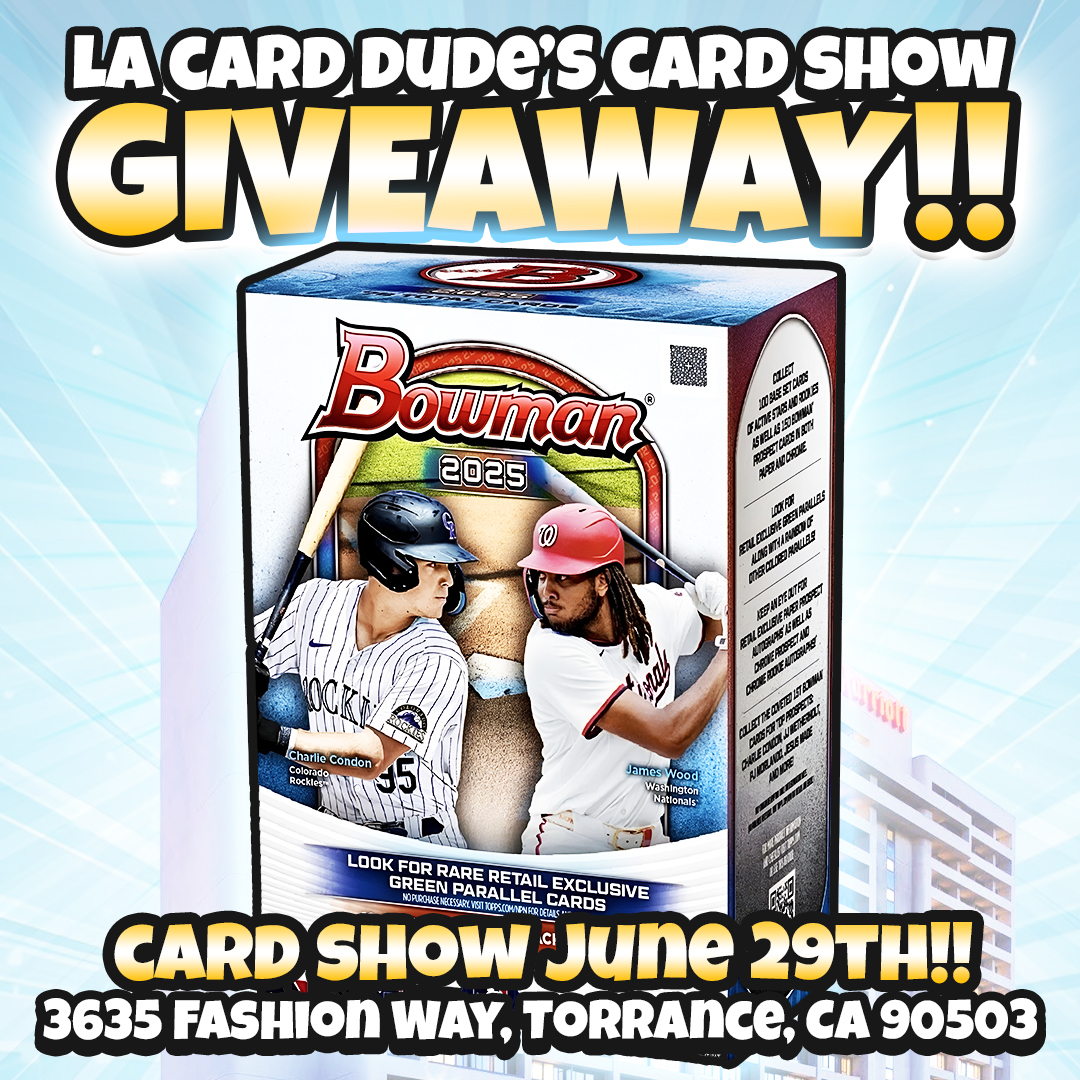 GIVEAWAY!! 🎁

To Promote my Card Show, I'm Giving Away this 2025 Bowman Blaster!!

- Tag Friends
- Follow <a href="/LAcarddude/">LA Card Dude</a> 
- Repost

Winner will be announced Tonight at 7pm PST💪

Vendors, DM me for Tables.
Prize will be shipped on Product's Release Date✌️