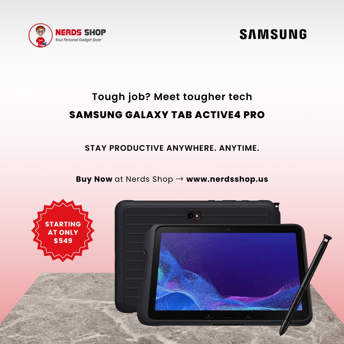 nerdsshop's tweet image. Built for the bold. Ready for the rough.
When the job demands more, your tech should too.
Samsung Galaxy Tab Active4 Pro – power that works as hard as you do.
Get yours now at Nerds Shop → nerdsshop.us

#nerdsshop #galaxytabactive4pro #toughtech #builtfortoughjobs