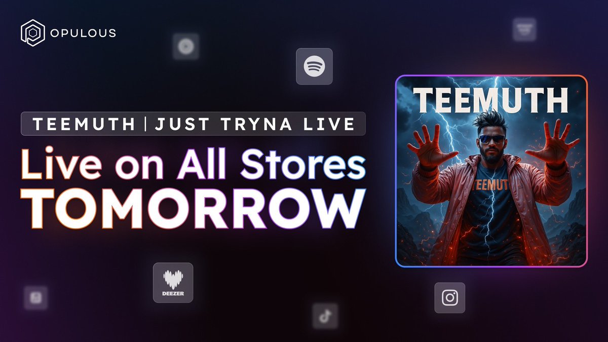 opulousapp's tweet photo. 🚨 Just Tryna Live drops at midnight! 🚨
Our first collab with a @SunoMusic artist Teemuth goes live on all major streaming platforms — don’t miss his most played track yet!
Presave now ➡️ https://t.co/8tx3IS9RnB https://t.co/H6t9F6fglp