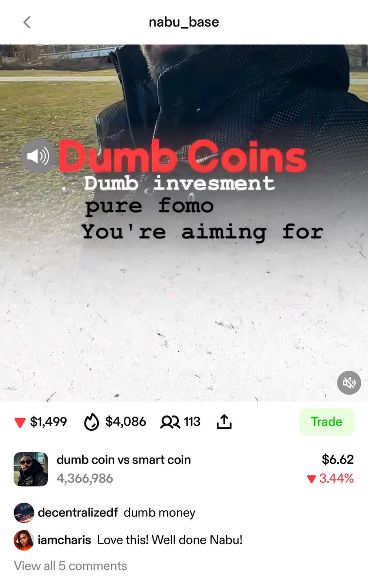 this wasn’t planned. wasn’t hyped.
just a regular post about dumb investments coined on <a href="/zora/">$zora</a>
then it started moving—fast.
the moment you make a content coin,
you unlock a new layer of expression, support, and virality.
and yes, it still has a tiny cap.
but it's been traded