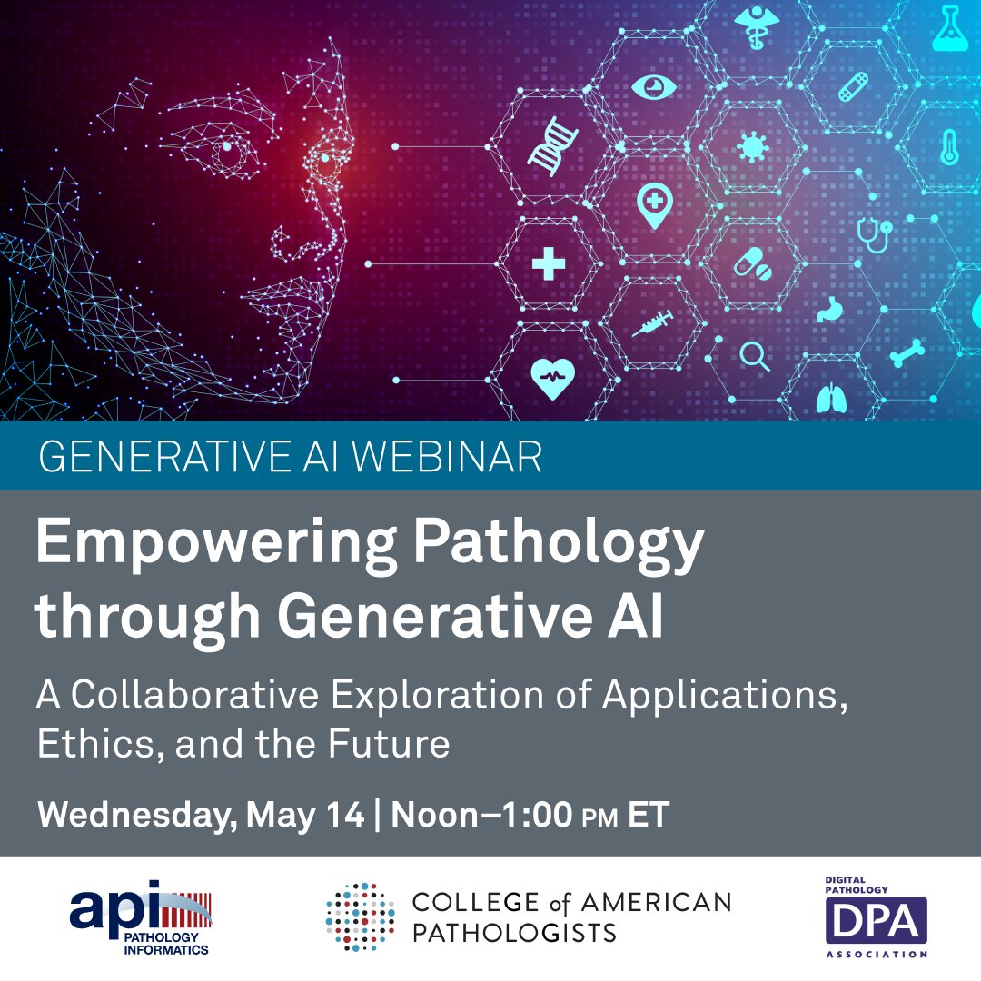 CAPathologists (@pathologists) on Twitter photo GenAI is transforming pathology. Join this free webinar from the CAP, <a href="/dpatweet/">The Digital Pathology Association</a>, and <a href="/pathbytes/">API - pathbytes</a> on May 14 at 11:00 AM CT (12:00 PM ET) to see how. Register here: brnw.ch/21wS3Ka
#DigitalPathology #GenAI #PathologyInnovation GenAI is transforming pathology. Join this free webinar from the CAP, <a href="/dpatweet/">The Digital Pathology Association</a>, and <a href="/pathbytes/">API - pathbytes</a> on May 14 at 11:00 AM CT (12:00 PM ET) to see how. Register here: brnw.ch/21wS3Ka
#DigitalPathology #GenAI #PathologyInnovation