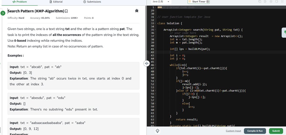 Sadhvi1244's tweet photo. Day - 18/160 GFG        
Problem Statement: "Search Pattern (KMP-Algorithm)"  #geekstreak2025 #gfg160 #letsconnect
@geeksforgeeks https://t.co/IXPm1Q6Vgj