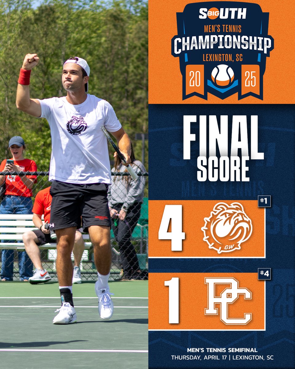 BigSouthSports's tweet photo. The Runnin' Bulldogs are 𝗠𝗢𝗩𝗜𝗡' 𝗢𝗡 to the Championship! 🏆🐶

@GWUMTEN advances to tomorrow's #BigSouthMTEN Championship match! https://t.co/og0g96vagP