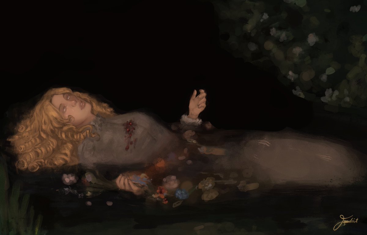 scrapped doodle based on ophelia that got a warning on tumblr for some reason