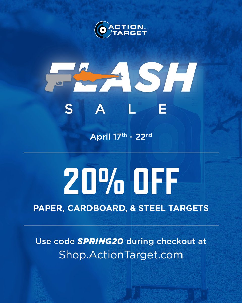 🎯 Flash Sale Alert! 🎯 From April 17–22, get 20% off paper, cardboard, and steel targets during Action Target’s Spring Flash Sale! Use code SPRING20 at checkout and stock up while supplies last!

#FlashSale #ActionTarget #SpringSavings #TargetPractice