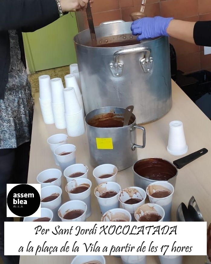 Per Sant Jordi XOCOLATADA a la plaça de la Vila. 
Us esperem  ANC-ALELLA