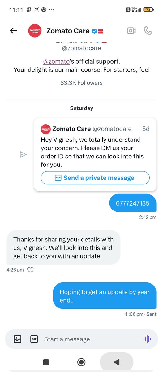 vigneshiyer2001's tweet photo. @deepigoyal @zomatocare  raised a greviance last saturday and now still waiting for a resolution. https://t.co/xcPpyXkvnR