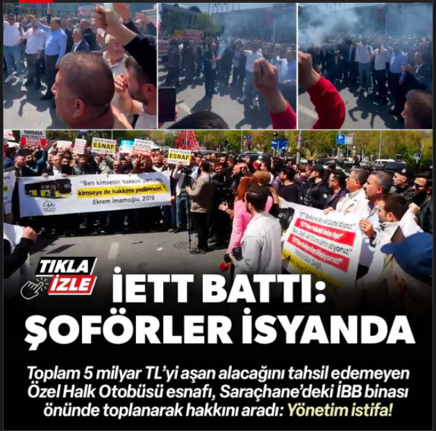 MeDLeS's tweet photo. İstanbul'un ulaşım yükünü sırtlayan 3  bin 41 Özel Halk Otobüsü esnafı adeta iflasın eşiğinde... Özel Halk  Otobüsü esnafı, Saraçhane’deki İBB binası önünde toplandı. Paralarını  alamadıklarını belirten otobüs esnafı, toplam alacaklarının 5 milyar  TL’yi aştığını ifade etti. https://t.co/JPrklekFuA