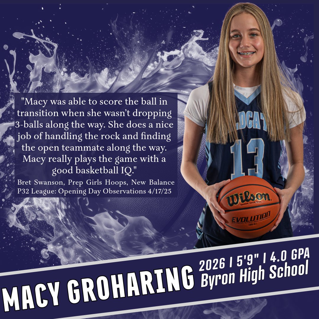 Junior, Macy Groharing was mentioned in the Prep Girls Hoops New Balance P32 League Opening Day Observation after a great performance last weekend. Great job, <a href="/macygroharing/">Macy Groharing</a> !