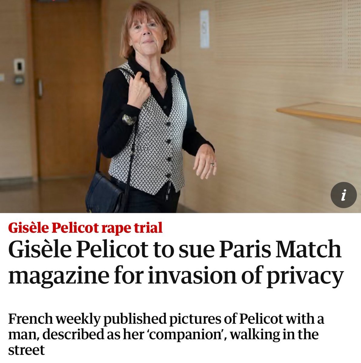 Gisèle Pelicot to sue <a href="/ParisMatch/">Paris Match</a> magazine for publishing covert photos. Her lawyers called it “shocking” given her trial laid bare 3,000 images of abuse.
➡️ theguardian.com/world/2025/apr…