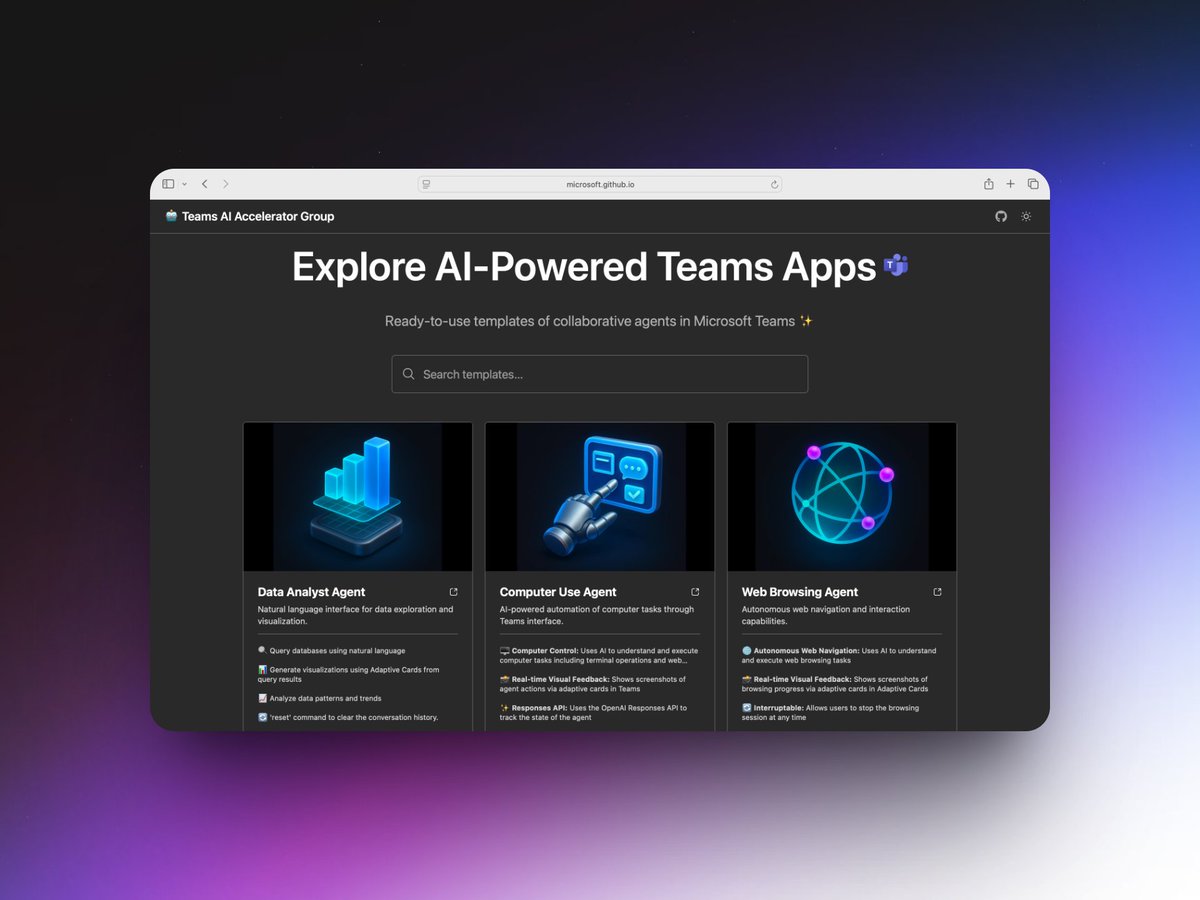 🚀 Introducing the Teams AI Agent Accelerator Gallery!
A one-stop hub for open-source agent templates to kickstart your next project. Explore, Build, and Request new templates here (link below).