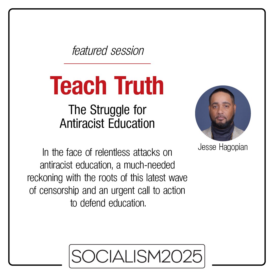 Socialism Conference (@socialismconf) on Twitter photo In the face of relentless attacks on antiracist education, join educator <a href="/JessedHagopian/">Jesse Hagopian</a> for a much-needed reckoning with the roots of this latest wave of censorship and an urgent call to action to defend education.
Join us in Chicago July 3-6:
socialismconference.org In the face of relentless attacks on antiracist education, join educator <a href="/JessedHagopian/">Jesse Hagopian</a> for a much-needed reckoning with the roots of this latest wave of censorship and an urgent call to action to defend education.
Join us in Chicago July 3-6:
socialismconference.org