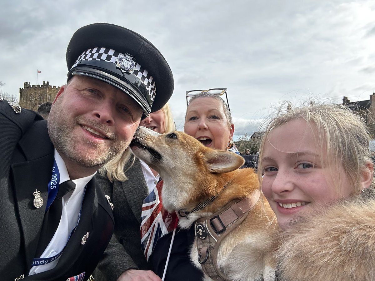 Fantastic atmosphere in city today for
#MaundyThursdayService. We loved seeing the King and Queen, all the  people who came to visit and of course the recipients of the #Maundy coins, acknowledged in a breathtaking #durhamcathedral service. But Lilbet the #corgi stole the show 🦴