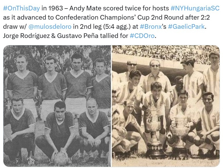 Steve1T's tweet photo. #NYHungariaSC (📸1) of German American Soccer League (now #CosmopolitanSoccerLeague) was 1st U.S. club to eliminate a Mexican League team (#CDOro📸2) at an official international tournament (Champions' Cup) in 1963. 👇 https://t.co/C16fvbJ1Cb