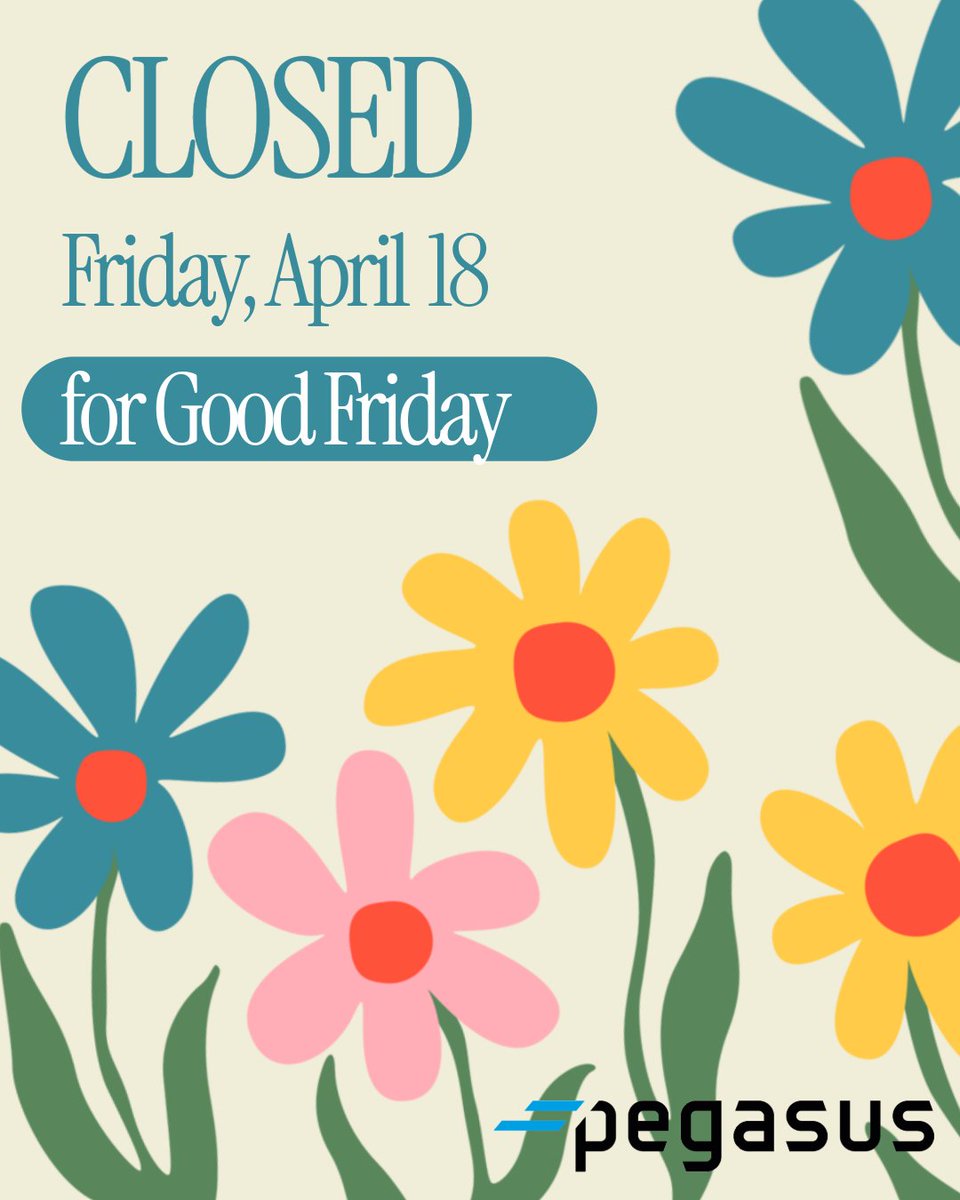 PegasusCasters's tweet image. Pegasus Casters will be closed on Good Friday, April 18 to observe the holiday. 🕊️
We wish everyone a peaceful and reflective day. We'll be back to assist you with all your caster needs on Monday, April 21. 🌟
#GoodFriday #HolidayClosure #PegasusCasters
