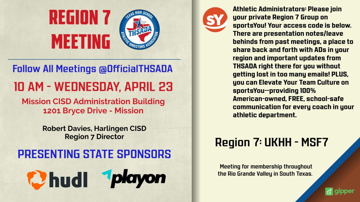 Our next Region 7 Meeting is ahead on Wednesday.