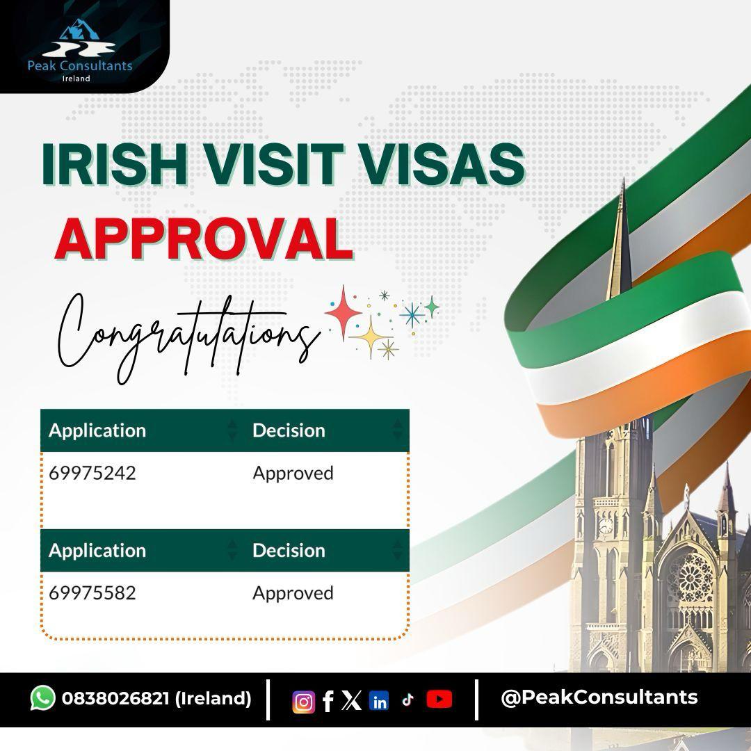 peakeire's tweet image. Irish Visit Visa Approvals! 🎉
A big congratulations to our applicants on the successful approval of their Irish Visit Visas!
Get in touch with our experts today for hassle-free visa assistance.

🌐 Website: peakconsultants.ie
📞 Contact: +353 838 026821 

#IrishVisa
