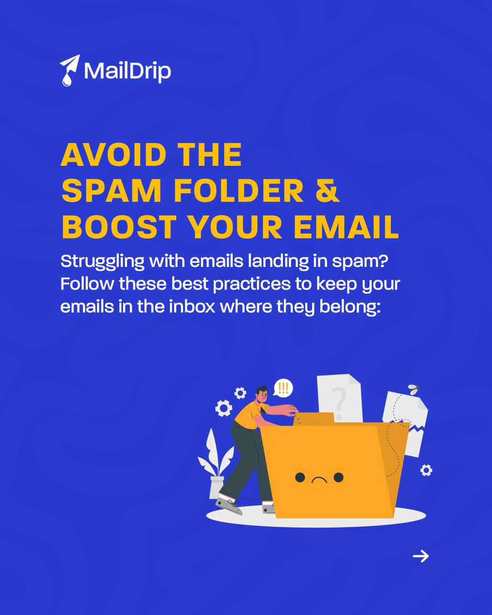 maildrip_io's tweet image. Nobody likes spam! Follow these best practices to keep your emails out of the spam folder. 🚀 

#EmailBestPractices #emailmarketingforbusiness
#emailmarketingpayasyougo