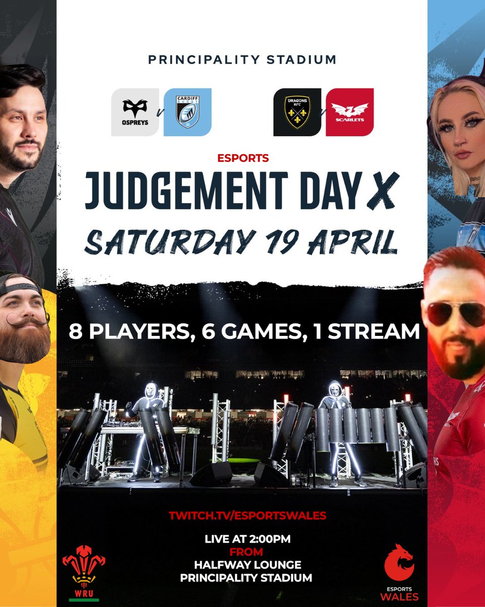 Esports Wales 🏴 (@esportswales) on Twitter photo Judgement Day X! 🔥
Esports Wales and <a href="/WelshRugbyUnion/">Welsh Rugby Union 🏴</a> have teamed up to bring you the best of the best, who will battle it out as players represent their regions in an epic showdown at the Principality Stadium in Rugby 25! 🎮
Who will rise? Who will fall?
#JudgementDayX Judgement Day X! 🔥
Esports Wales and <a href="/WelshRugbyUnion/">Welsh Rugby Union 🏴</a> have teamed up to bring you the best of the best, who will battle it out as players represent their regions in an epic showdown at the Principality Stadium in Rugby 25! 🎮
Who will rise? Who will fall?
#JudgementDayX