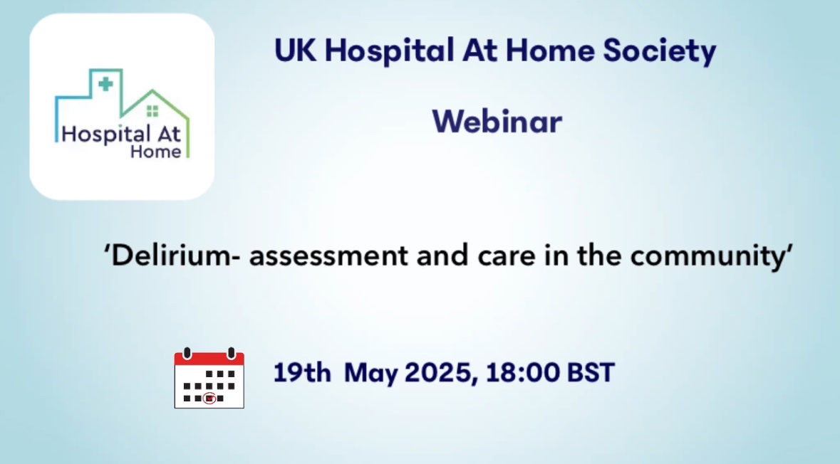 UK Hospital at Home Society (@ukhahsoc) on Twitter photo 📢Join <a href="/UKHaHSoc/">UK Hospital at Home Society</a> for our webinar: ‘Delirium – Assessment and Care in the Community.’
Mon 19th May | 18:00 BST | Zoom
Hear from professionals who’ve developed pathways to manage delirium safely at home. With time for Q&A
#HospitalAtHome
Register ⬇️
🔗rb.gy/9qxp27 📢Join <a href="/UKHaHSoc/">UK Hospital at Home Society</a> for our webinar: ‘Delirium – Assessment and Care in the Community.’
Mon 19th May | 18:00 BST | Zoom
Hear from professionals who’ve developed pathways to manage delirium safely at home. With time for Q&A
#HospitalAtHome
Register ⬇️
🔗rb.gy/9qxp27