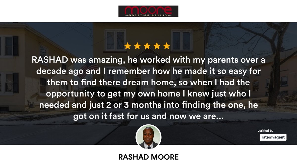 RashadTMoore's tweet photo. My latest RateMyAgent review in Phillipsburg.
NJ 0451491
https://t.co/Bev4CeS6wJ

...
#ratemyagent #realestate #MOORE_PRESTIGE_REALTY https://t.co/8glpWibAzx