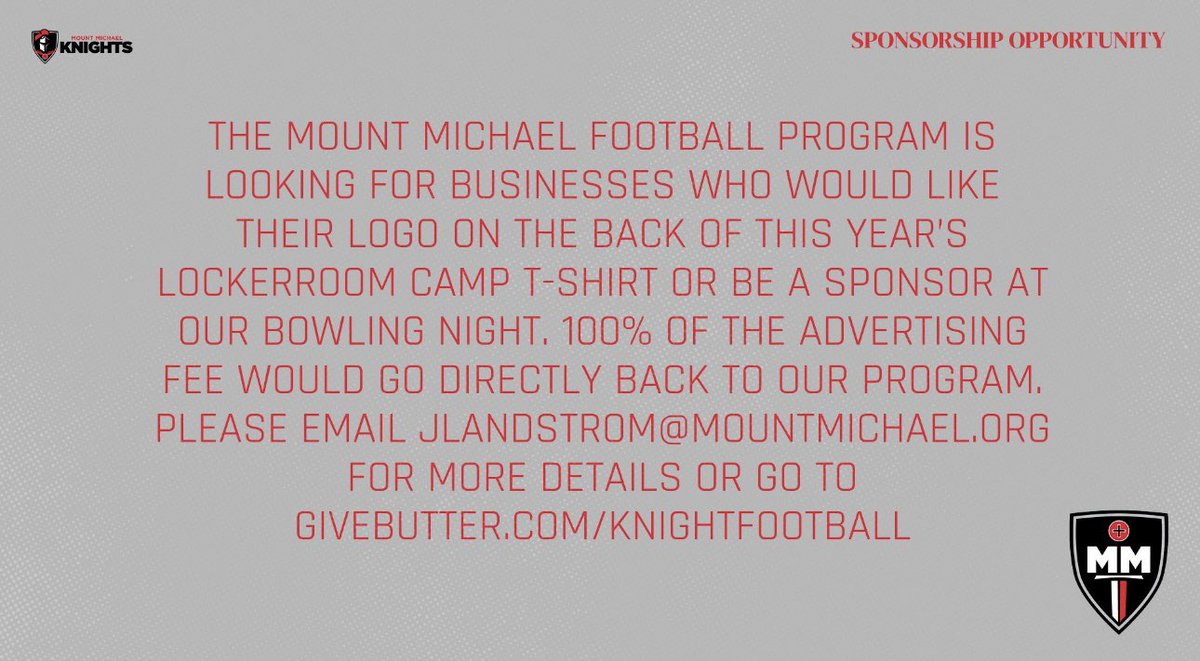 🚨🚨Looking for business sponsors🚨🚨
Help out our football program through sponsorship or signing up for our bowling night at givebutter.com/knightfootball
Please like a retweet to help spread the word
Go Knights!