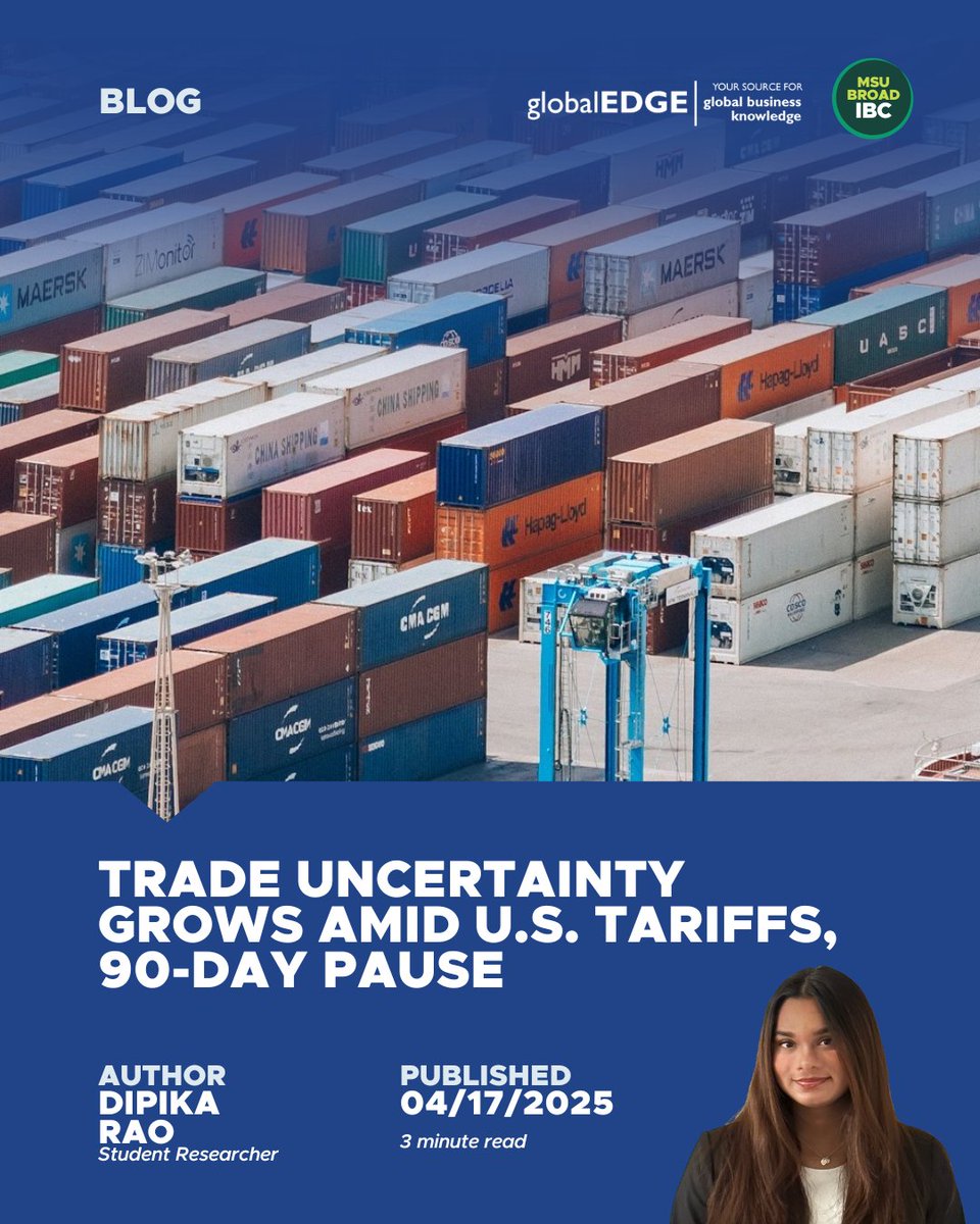 globalEDGEmsu's tweet photo. "United States President unveiled a 10% universal import duty on all goods entering the U.S., as well as sweeping new tariffs on a wide array of imported goods." Click the link below to read more.
https://t.co/ZZIWyI6IMK
#globalEDGE #Tarrifs #Import #China #Economy #Trade https://t.co/C3cM413f3l