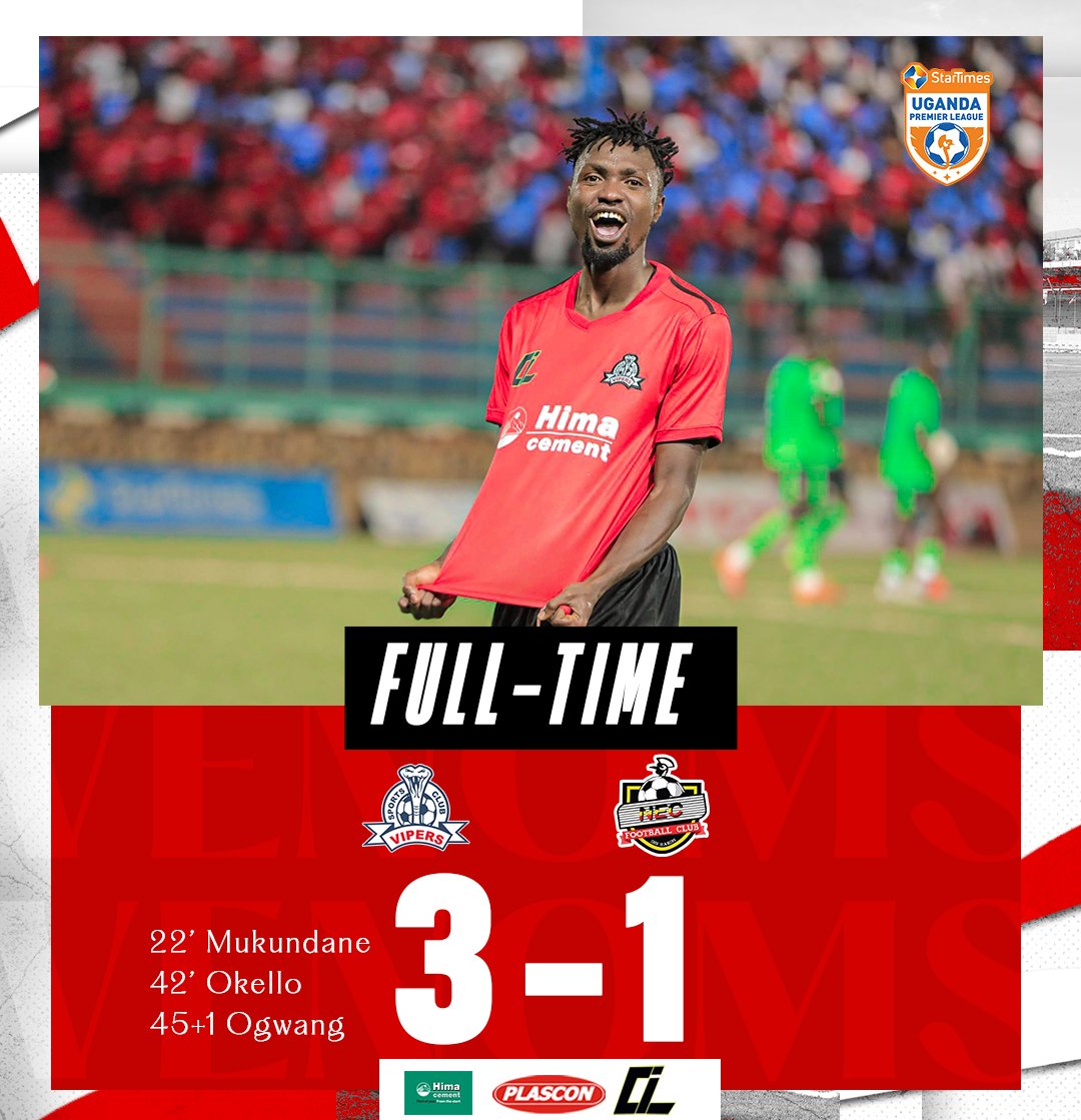 -Top of the table
-Still unbeaten at home
-Allan Okello goal
-The evergreen Siraje 
-Watambala shines 
-Mukundane best defender
-Ogwang goal
-Karisa is a true legend
-Yunus still GOAT
-Above VEK(rip)
-3-1 win

This title is ours
This is the Vipers I know
