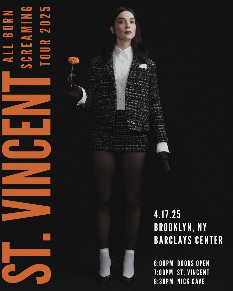 St. Vincent (@st_vincent) on Twitter photo brooklyn tonight with <a href="/nickcave/">Nick Cave & The Bad Seeds</a>!!
on stage at 7pm
tix: STV.lnk.to/NC417 brooklyn tonight with <a href="/nickcave/">Nick Cave & The Bad Seeds</a>!!
on stage at 7pm
tix: STV.lnk.to/NC417