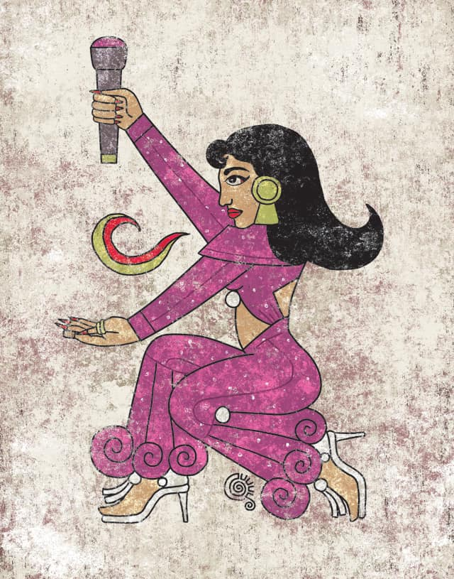 rd2d_sc's tweet photo. XELÉNAH ZAZIL K’UBIL K’AYOMIH TEK’UMBIH 🎤🌵✨
La voz que fluye como el río, la luz que danza, la eterna dueña del ritmo, la dulce voz que domina la noche, la que hace temblar la tierra con su ritmo, la reina de la tecno-cumbia sagrada.  
Ilustrador @Qetza https://t.co/ZJhvcE56NQ
