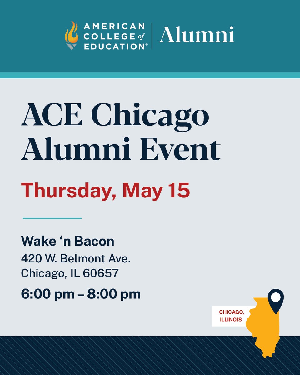 ACEedu's tweet image. Chicago-area #ACEAlumni and students, we’ve got an event coming your way! Join us on Thursday, May 15 for a night of networking with the local ACE community. We always tend to fill up fast in Chicago, so make sure you RSVP early to reserve your spot: bit.ly/4c1JARr