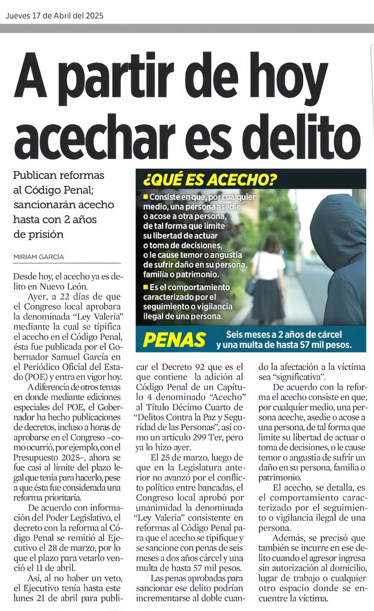 Al fin, la LEY VALERIA esta en #NUEVOLEÓN …. 🥹❤️‍🩹 , ya lo logramos en 4 estados y vamos por esta LEY en todo México 🇲🇽 #LeyValeria #LeyContraelAcecho 

Gracias <a href="/lorenadelagarza/">Lorena de la Garza</a> <a href="/SANDRAPAMANES1/">SANDRA PAMANES</a> <a href="/samuel_garcias/">Samuel García</a> <a href="/FiscaliaNL/">Fiscalía Nuevo León</a> <a href="/GretaBarraH/">Greta Barra</a> <a href="/marianardzcant/">Mariana Rodriguez</a> <a href="/dianamurrietam/">Diana Murrieta</a>