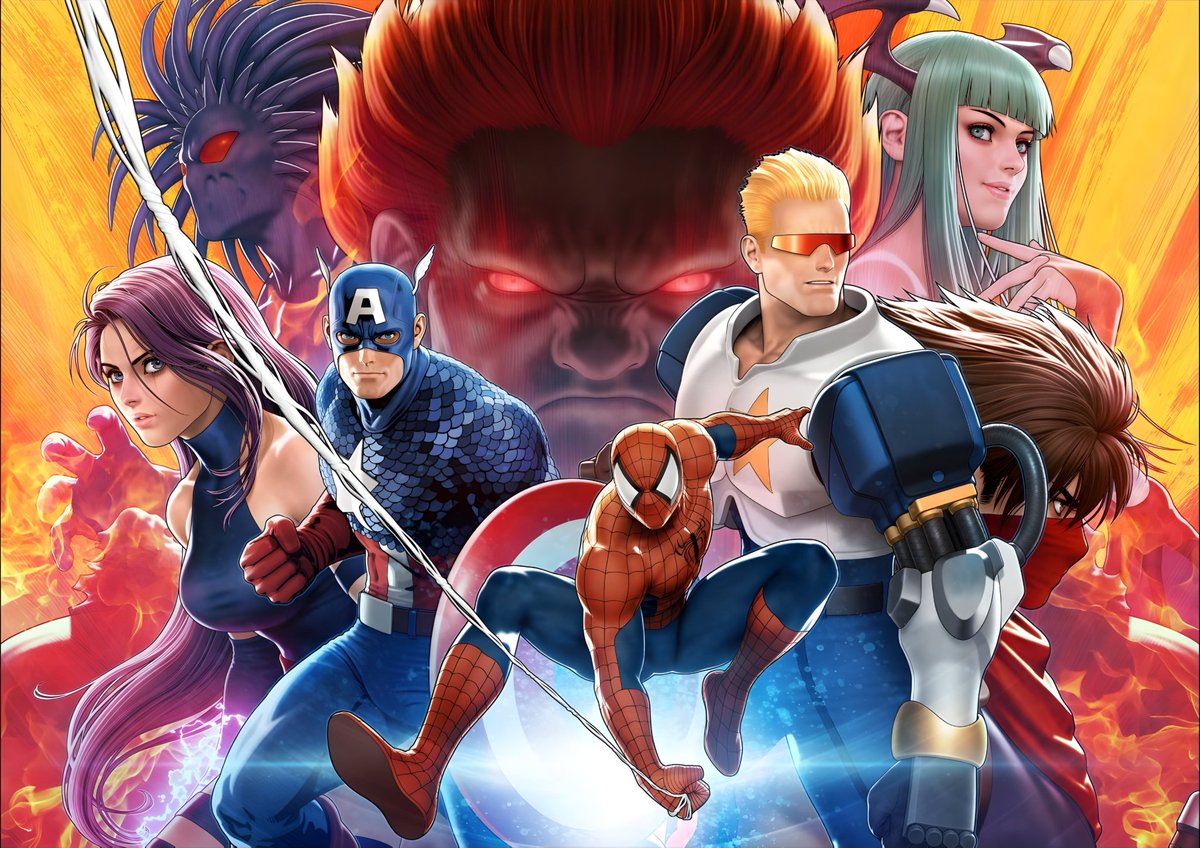 Fighters_Gen's tweet image. 🌎 Marvel vs. Capcom Fighting Collection Artwork by Shinkiro! 🔥 #mvc2 #marvel #capcom