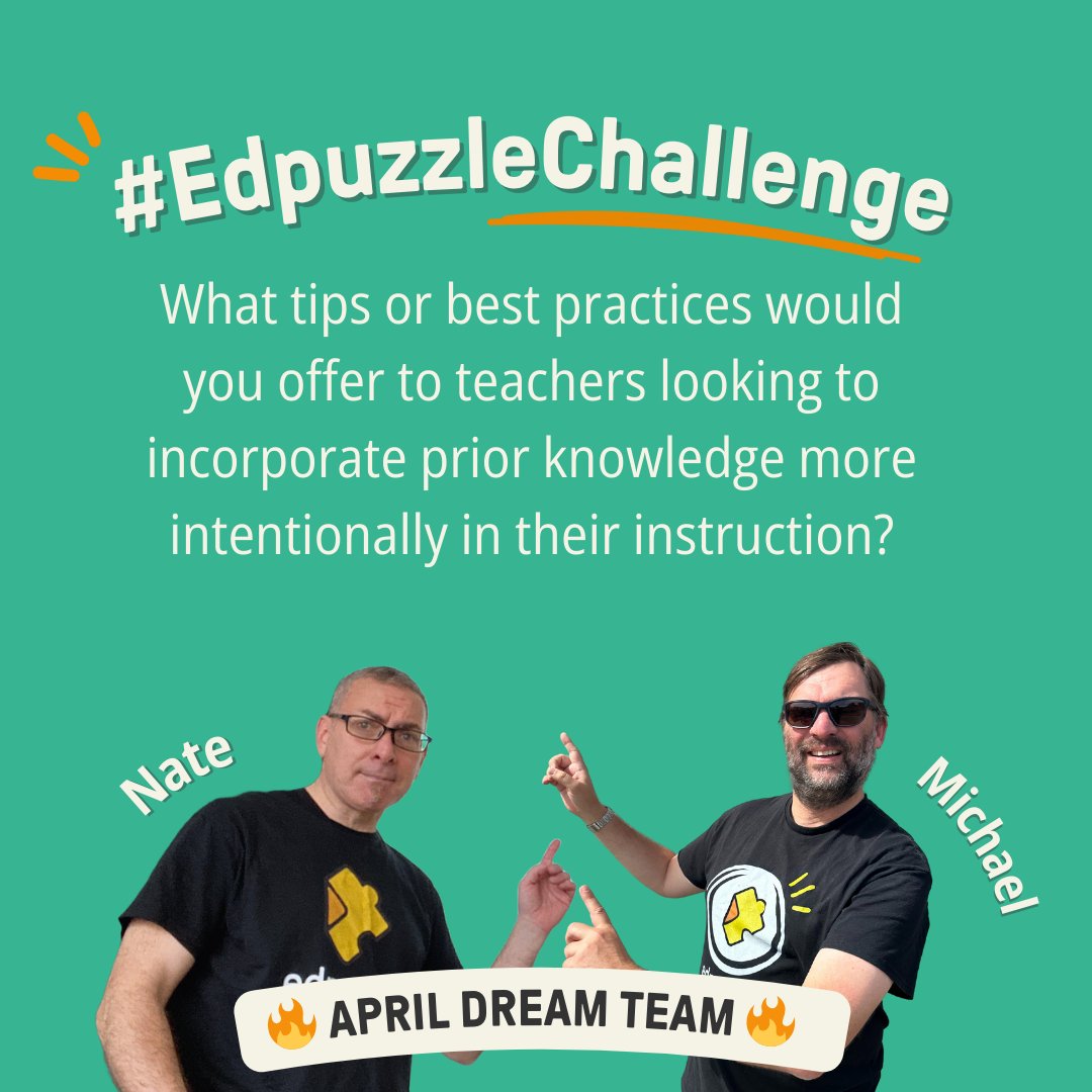 Edpuzzle (@edpuzzle) on Twitter photo This monthโs #EdpuzzleChallenge is all about sparking student thinking. ๐ญ
What are your best tips for intentionally activating prior knowledge?
Drop your ideas + tag <a href="/nathangildart/">Nate Gildart</a> & <a href="/Doctor_Harves/">Dr. Michael Harvey</a> to keep the convo going! ๐
#TeacherTwitter #EduTwitter #StudentVoice This monthโs #EdpuzzleChallenge is all about sparking student thinking. ๐ญ
What are your best tips for intentionally activating prior knowledge?
Drop your ideas + tag <a href="/nathangildart/">Nate Gildart</a> & <a href="/Doctor_Harves/">Dr. Michael Harvey</a> to keep the convo going! ๐
#TeacherTwitter #EduTwitter #StudentVoice